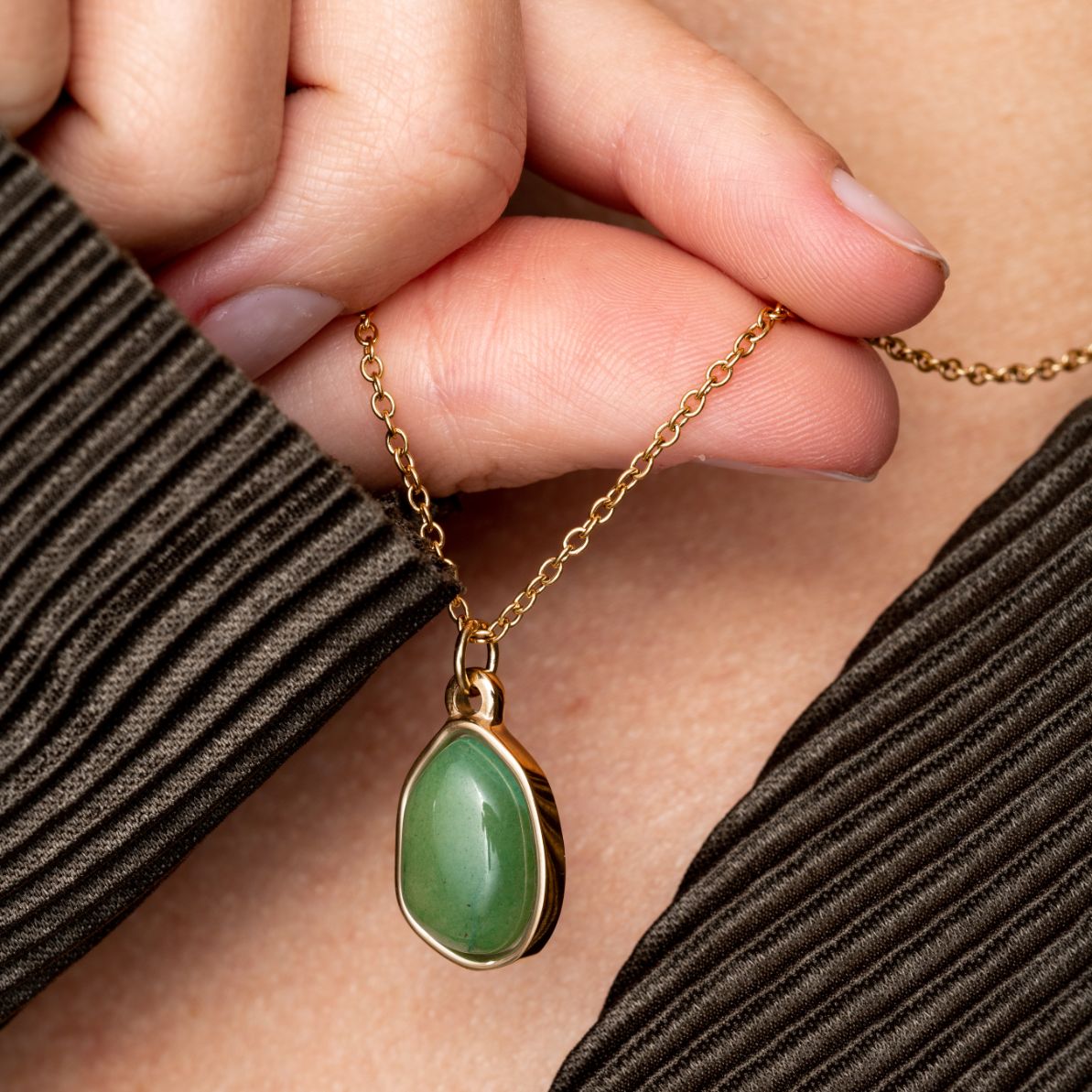 Groene Aventurijn Ketting - 18K Goud Verguld - Edelsteen Hanger - Creativiteit