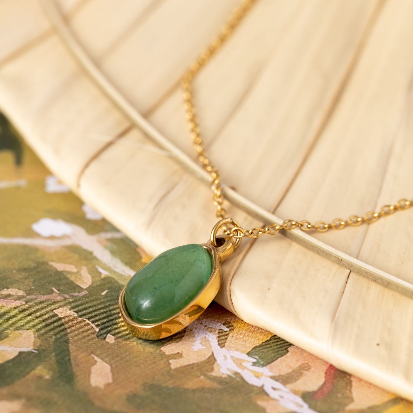 Groene Aventurijn Ketting - 18K Goud Verguld - Edelsteen Hanger - Creativiteit