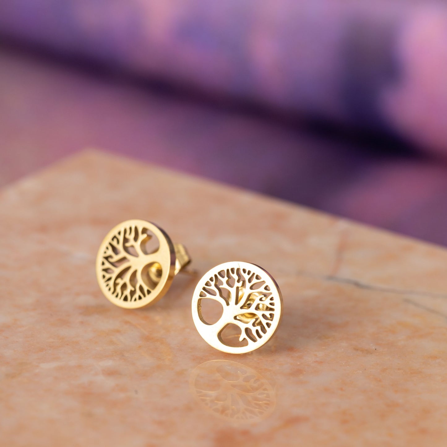 Set van 4 - Oorstekers - Zon Maan Levensboom - RVS Oorbellen Goud