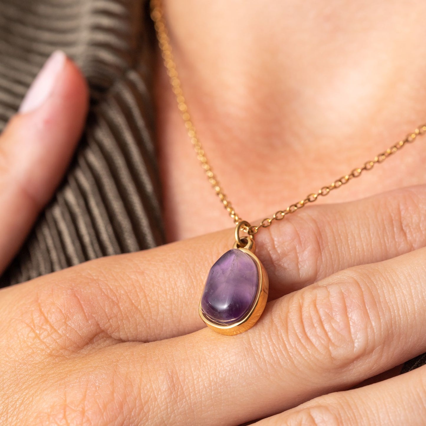 Amethist Ketting - 18K Goud Verguld - Edelsteen Hanger - Wijsheid