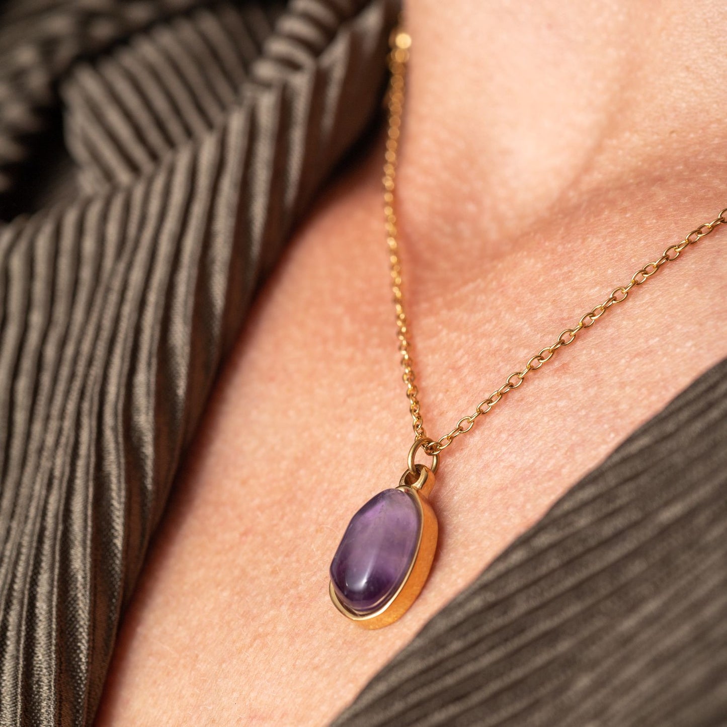 Amethist Ketting - 18K Goud Verguld - Edelsteen Hanger - Wijsheid