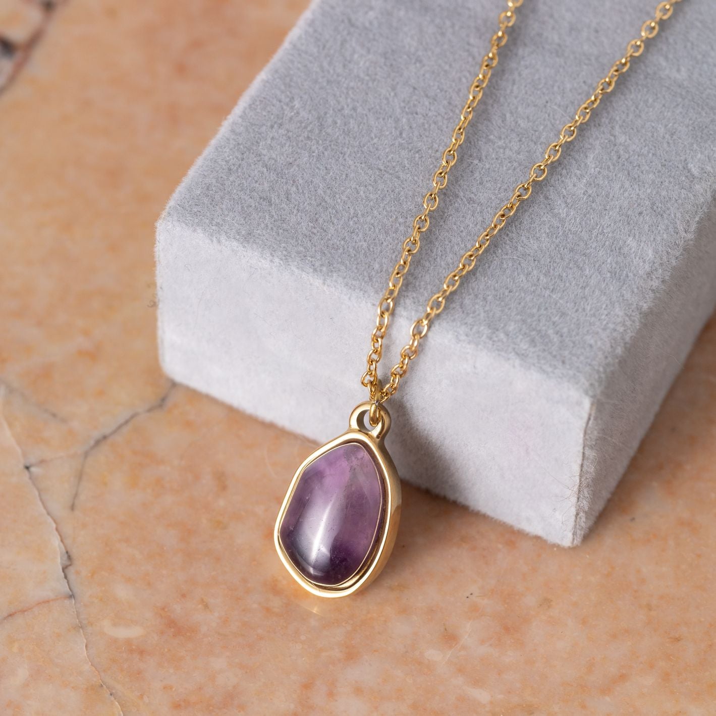 Amethist Ketting - 18K Goud Verguld - Edelsteen Hanger - Wijsheid