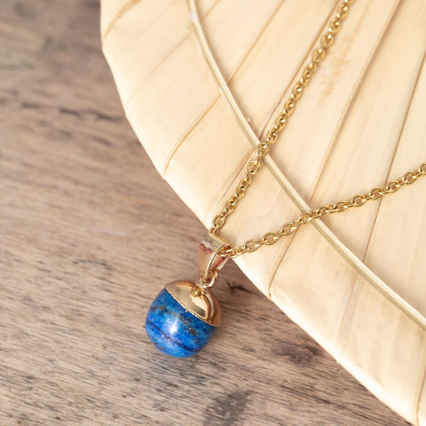 Lapis Lazuli Ketting & Hanger - Rond Geslepen - Gold Dipped - Creativiteit