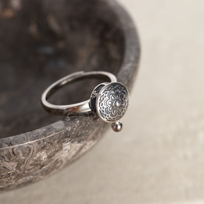 Tibetaanse Lotus Ring - 925 Sterling Zilver - Gebedsmolen - Geluksring
