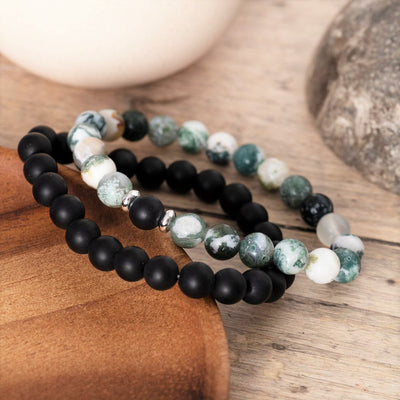 Set van 2 - Vriendschapsarmbanden Agaat - Boomagaat & Onyx - Armbandenset