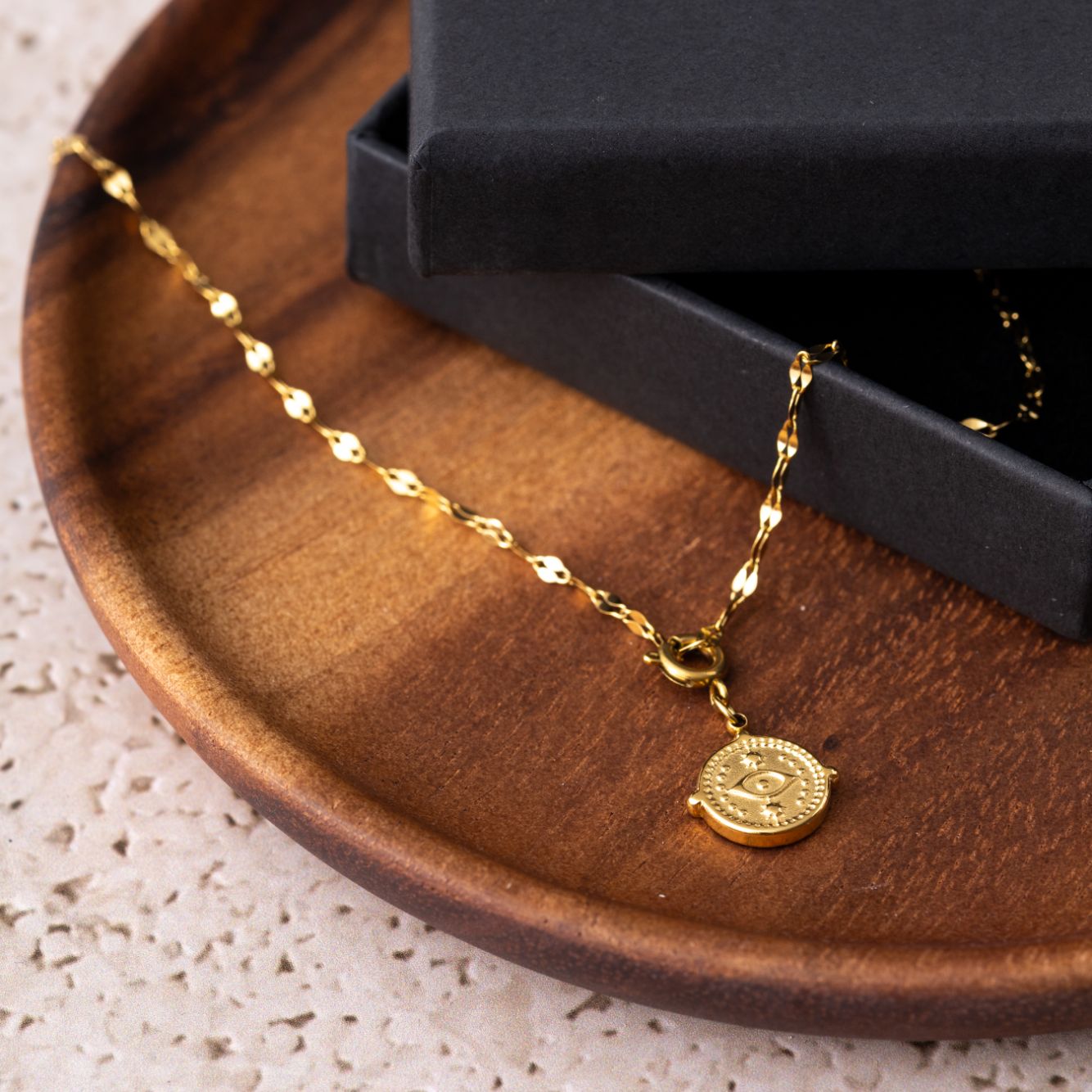 Boos Oog Ketting - Nazar Muntje Hanger - RVS - Goud