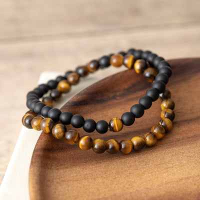 Set van 2 - Vriendschapsarmbanden - Onyx & Tijgeroog - Armbandenset