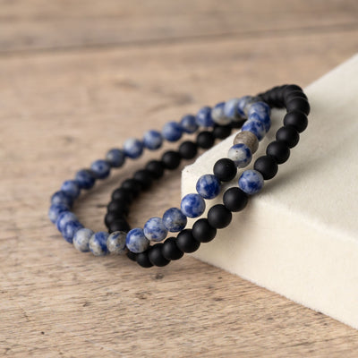 Set van 2 - Vriendschapsarmbanden - Sodaliet & Onyx - Armbandenset