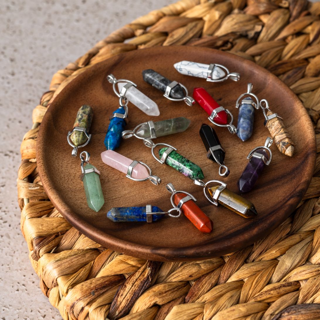 Ketting Hangers - Set van 17 - Gemixte Edelstenen - Dubbelpunt Staafjes - Gelukshangers