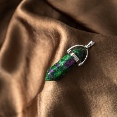 Dubbelpunt Hanger - Zoisiet Robijn - Hexagonaal Geslepen - Positiviteit