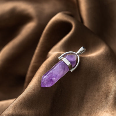 Dubbelpunt Hanger - Amethist Edelsteen - Hexagonaal Geslepen - Intuïtie