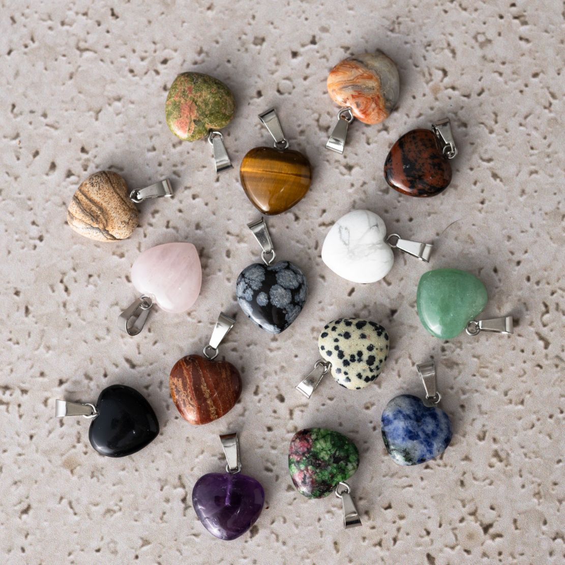 Ketting Hangers Hart - Set van 15 - Gemixte Hartjes Edelstenen - Gelukshangers