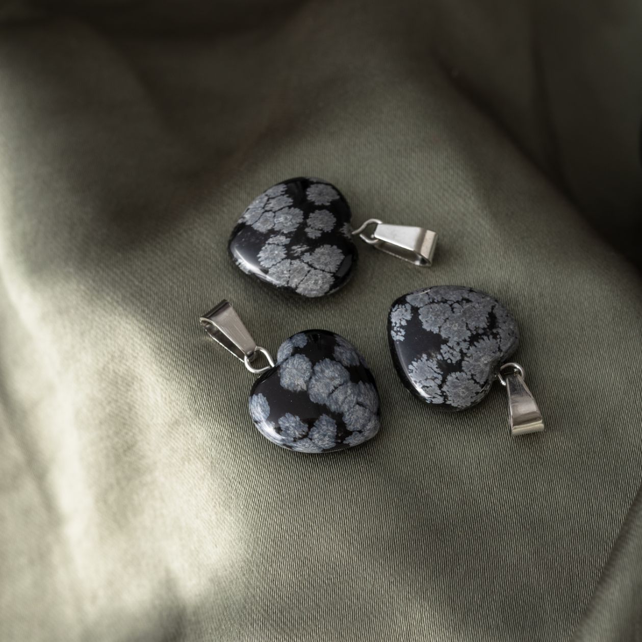 Hanger Edelsteen Hart - Geslepen Hartje Sneeuwvlok Obsidiaan - Vurigheid