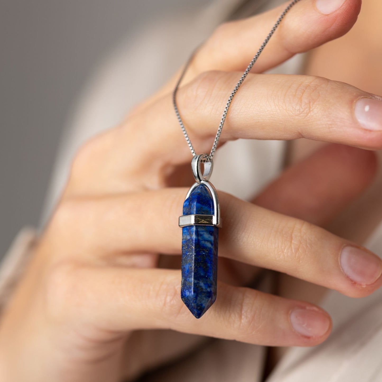 Dubbelpunt Hanger - Lapis Lazuli - Hexagonaal Geslepen - Communicatie