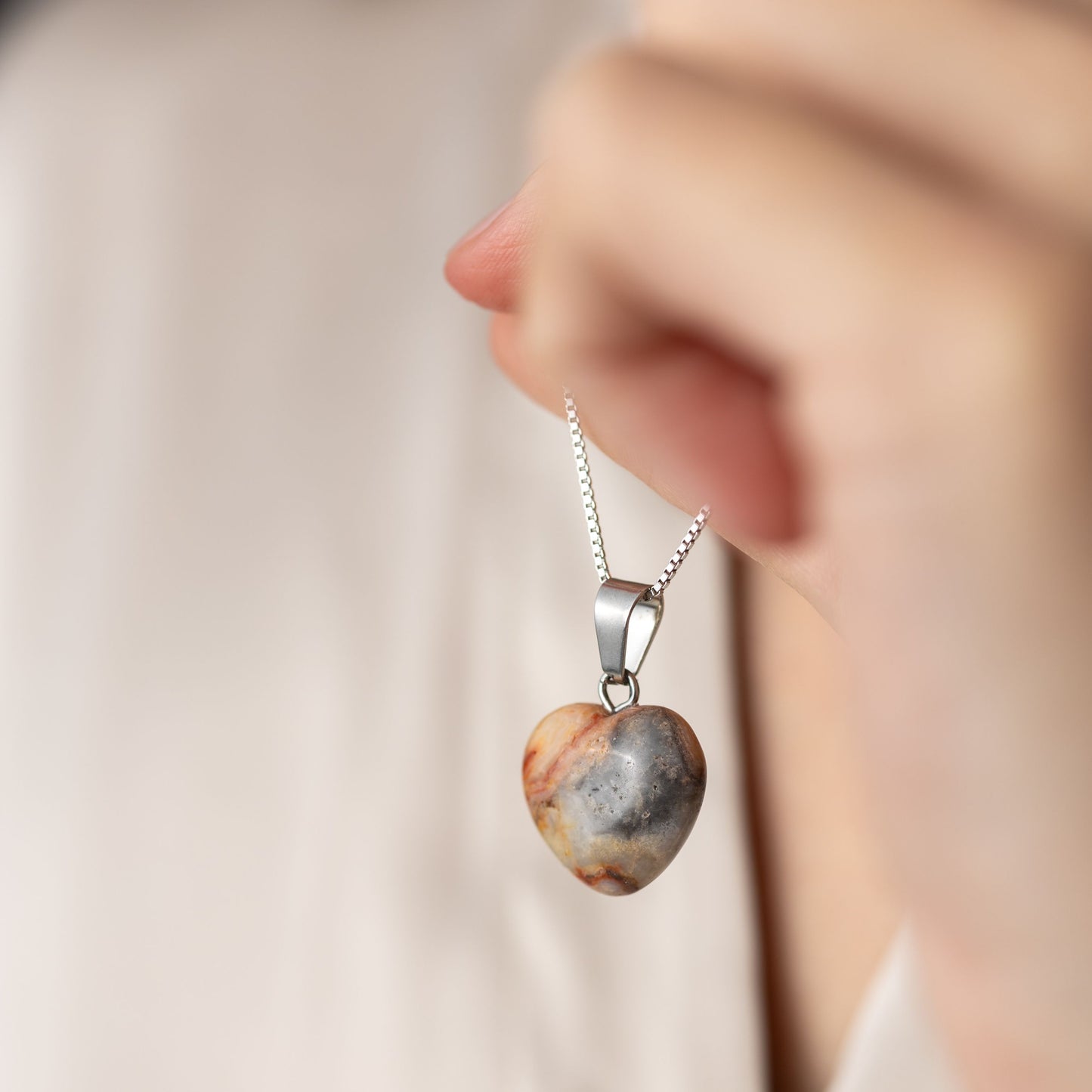 Hanger Edelsteen Hart - Geslepen Agaat Hartje - Optimisme