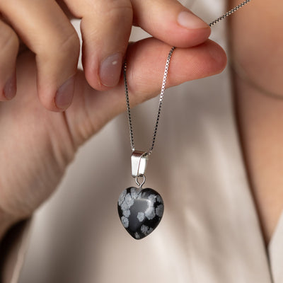 Hanger Edelsteen Hart - Geslepen Hartje Sneeuwvlok Obsidiaan - Vurigheid