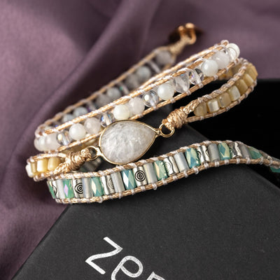 Wikkelarmband Melkkwarts - Wit Agaat - Verstelbaar