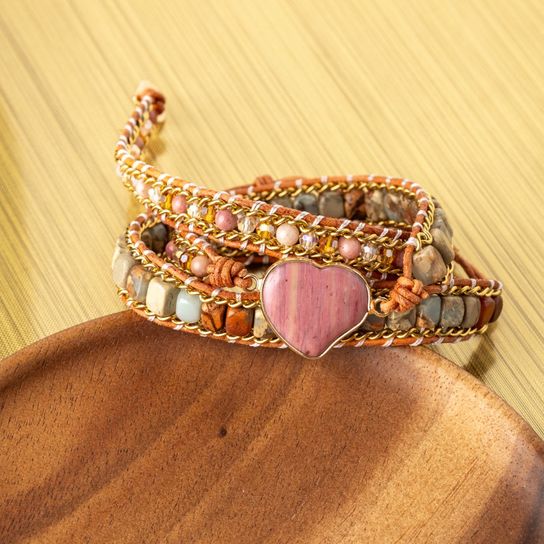 Rhodoniet Hart Wikkelarmband - Jaspis Aqua Terra