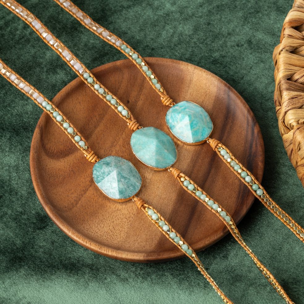 Amazoniet Wikkelarmband - India Agaat - Verstelbaar