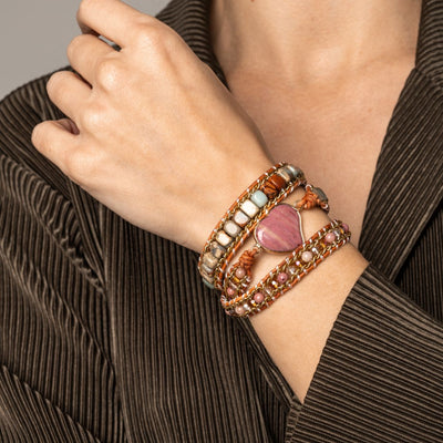 Rhodoniet Hart Wikkelarmband - Jaspis Aqua Terra