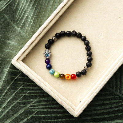 Badu Chakra Armband - Lavasteen - Hamsa Boos Oog - Anti Jaloezie