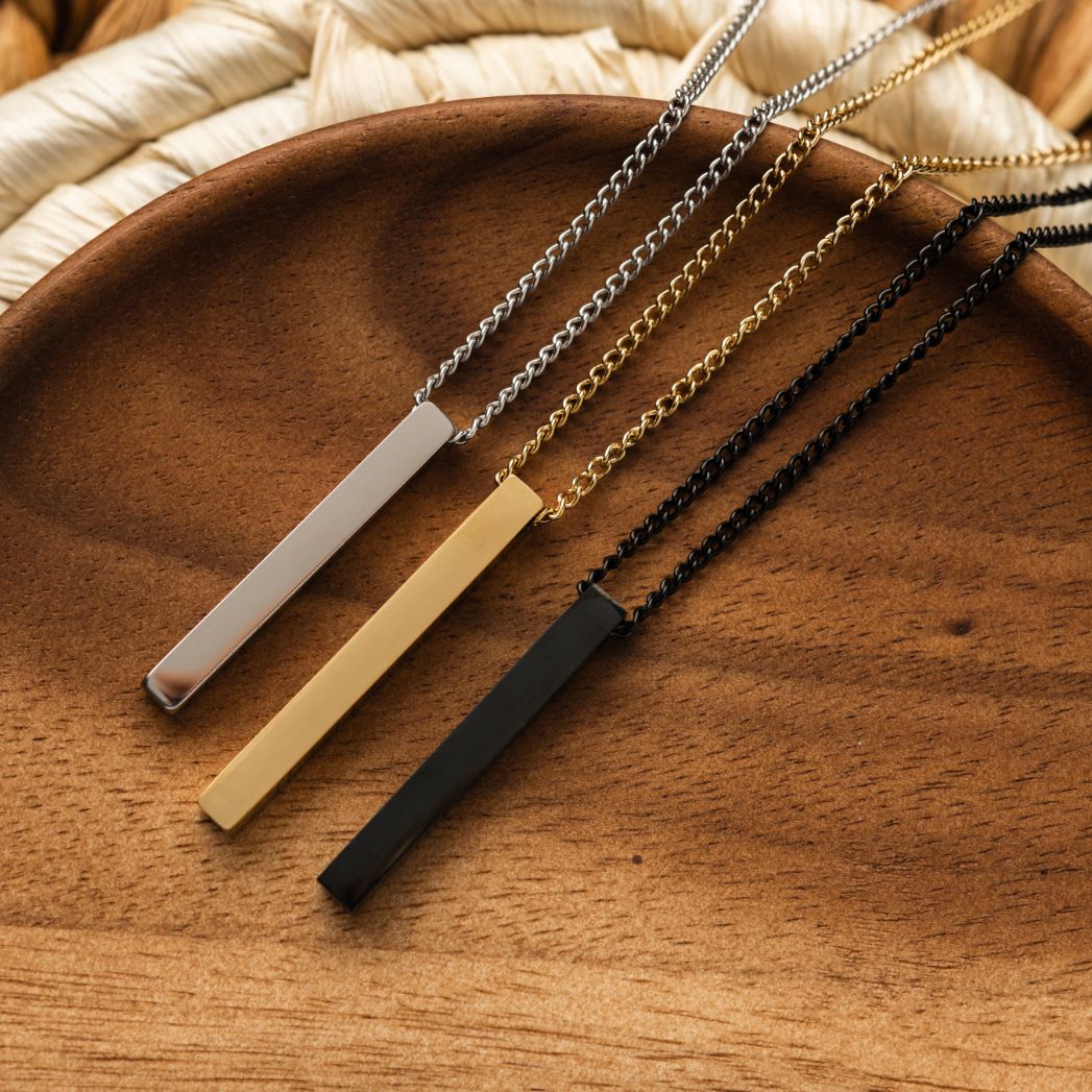 Minimalistische Ketting - Staaf Kubus Hanger - RVS - Zwart