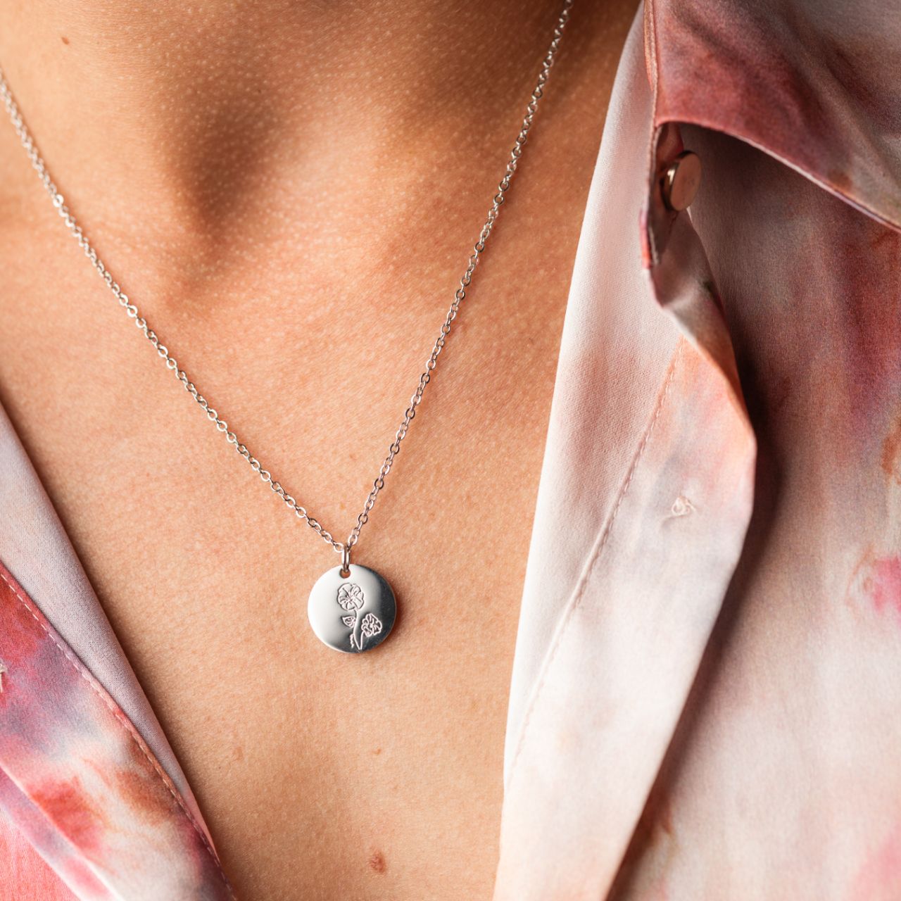 Geboortemaand Ketting - Geboortebloem RVS - Persoonlijke Ketting - Zilver