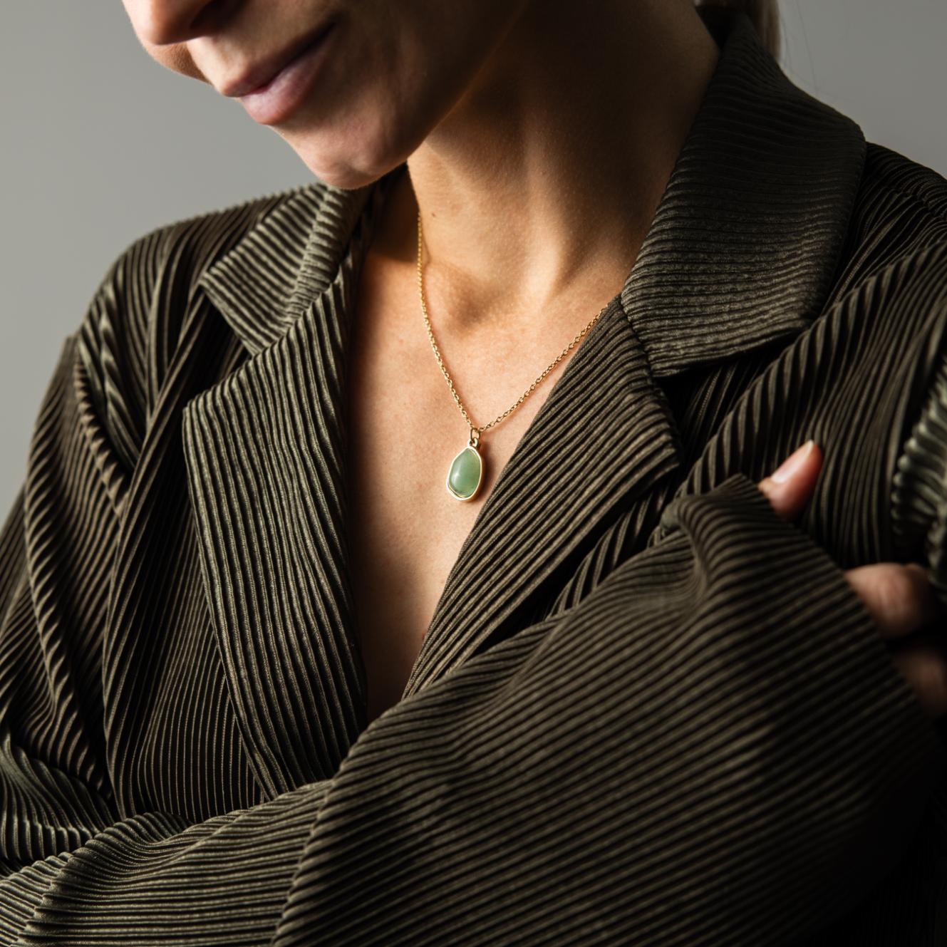 Groene Aventurijn Ketting - 18K Goud Verguld - Edelsteen Hanger - Creativiteit