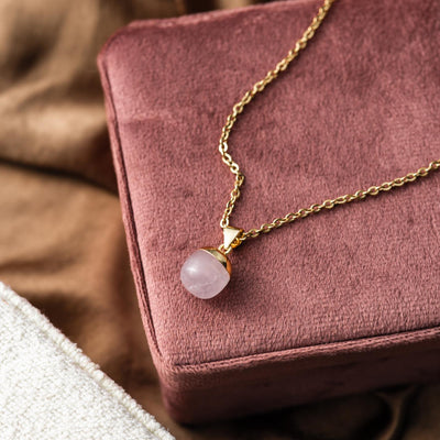 Rozenkwarts Ketting & Hanger - Rond Geslepen - Gold Dipped - Zelfliefde