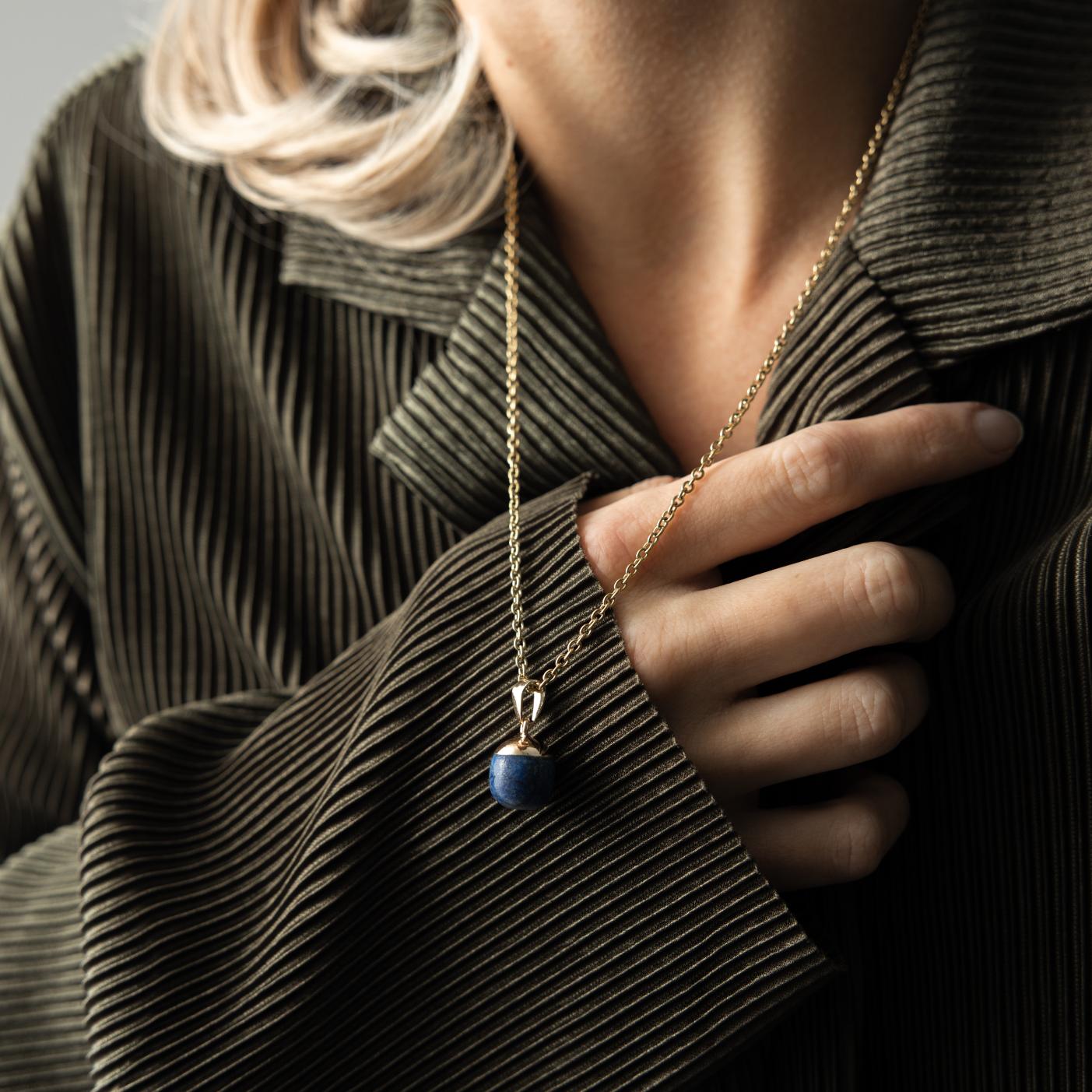 Lapis Lazuli Ketting & Hanger - Rond Geslepen - Gold Dipped - Creativiteit