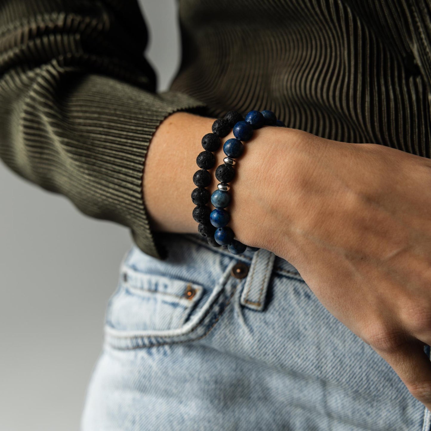 Set van 2 - Vriendschapsarmbanden - Lapis Lazuli & Lavasteen - Armbandenset