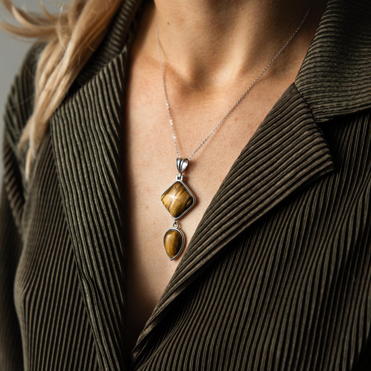 Tijgeroog Edelsteen Hanger - Dubbelhanger - Druppel - Bescherming