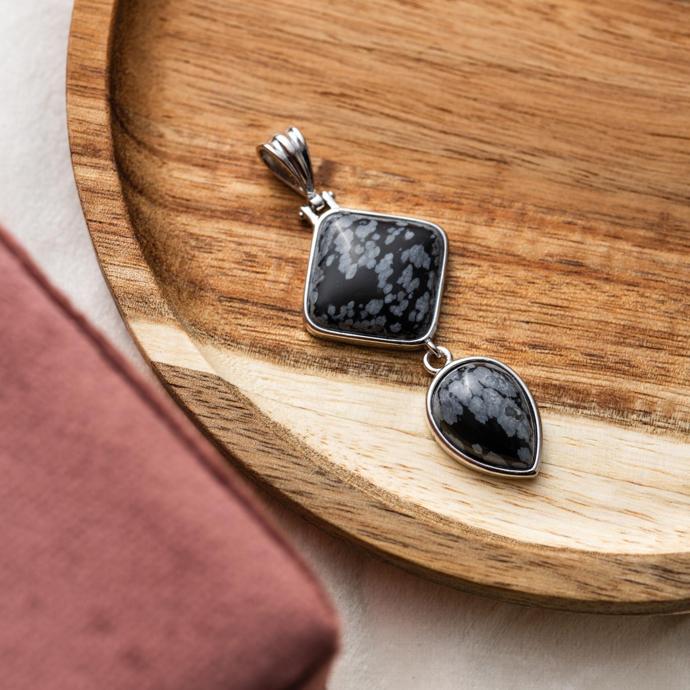 Obsidiaan Hanger - Sneeuwvlok Obsidiaan Dubbelhanger - Druppel - Eerlijkheid