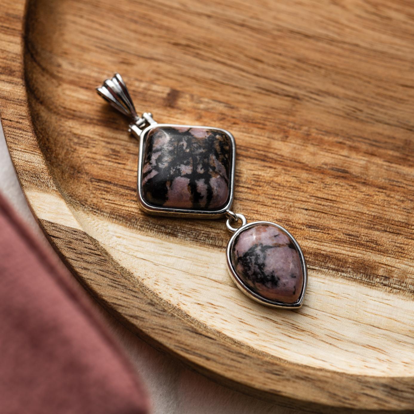 Rhodoniet Edelsteen Hanger - Dubbelhanger - Druppel - Acceptatie