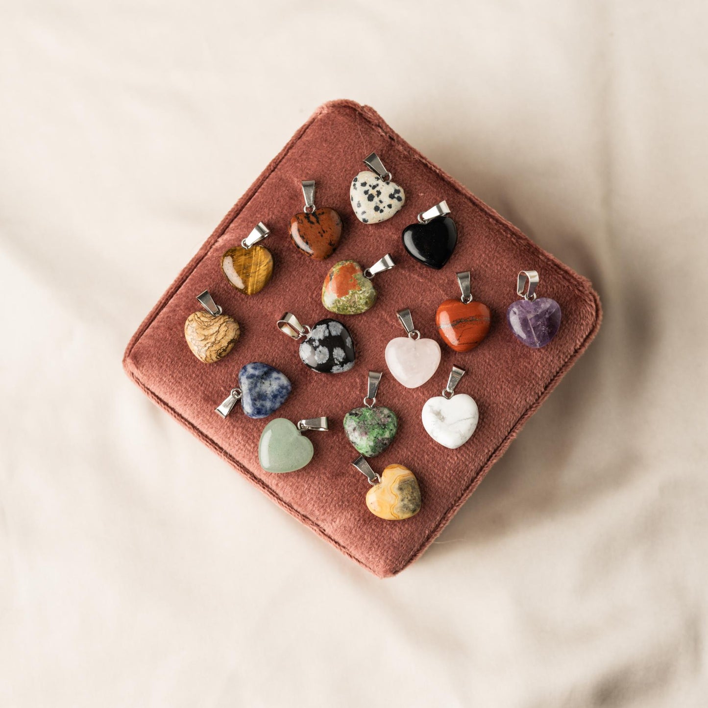 Ketting Hangers Hart - Set van 15 - Gemixte Hartjes Edelstenen - Gelukshangers