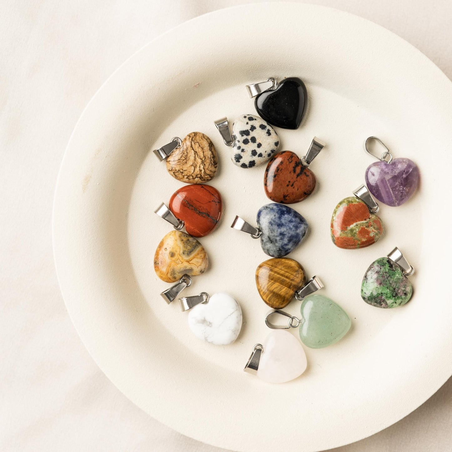 Ketting Hangers Hart - Set van 15 - Gemixte Hartjes Edelstenen - Gelukshangers