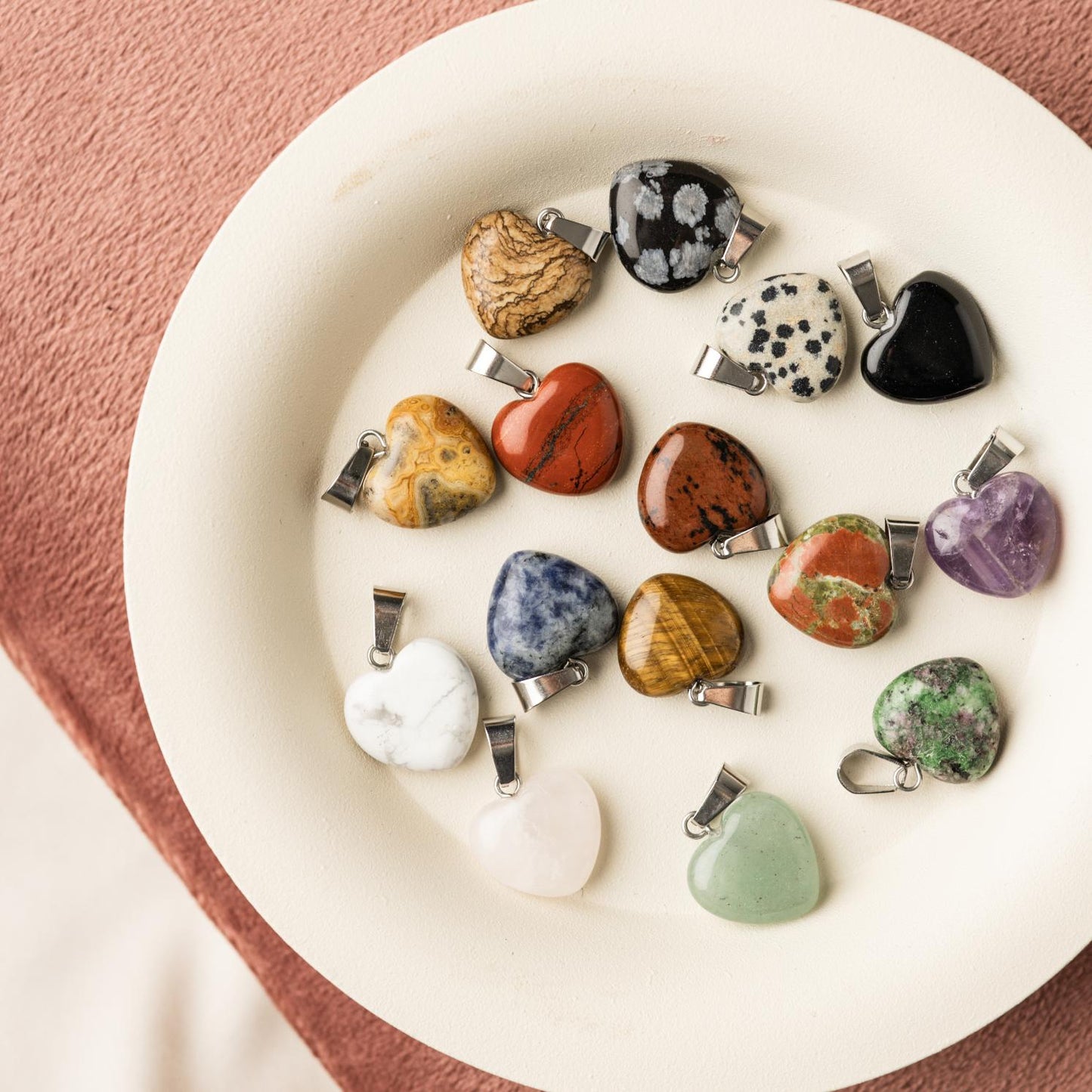 Ketting Hangers Hart - Set van 15 - Gemixte Hartjes Edelstenen - Gelukshangers