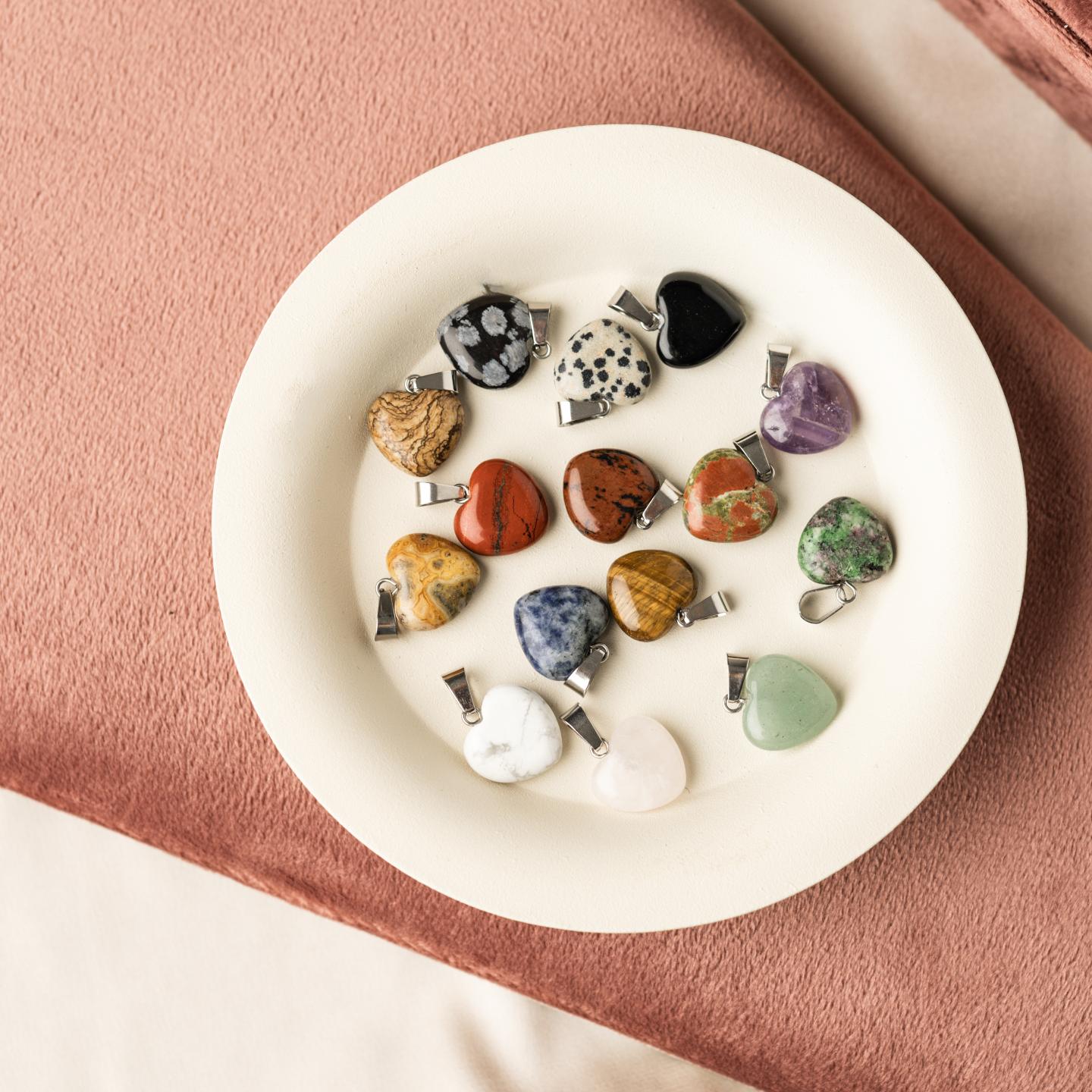 Ketting Hangers Hart - Set van 15 - Gemixte Hartjes Edelstenen - Gelukshangers