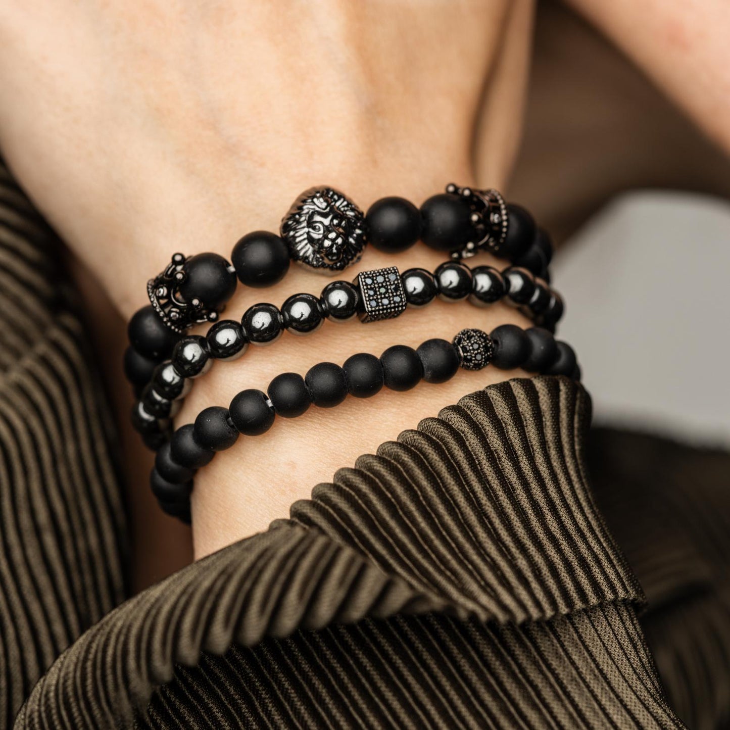 Set van 3 - Balans Armbanden - Onyx & Hematiet - Leeuw