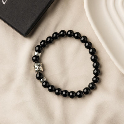 Boeddha Armband - Onyx Edelstenen - Zilverkleurig - Anti Stress