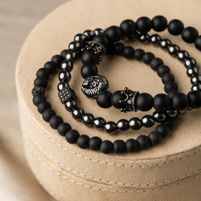 Set van 3 - Balans Armbanden - Onyx & Hematiet - Leeuw