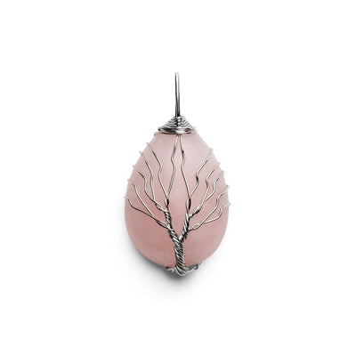 Rozenkwarts Hanger - Tree Of Life - Druppelvormige Edelsteenhanger - Schoonheid