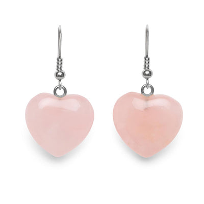 Rozenkwarts Hartje Oorhanger - Edelsteen Hart - RVS Oorbellen