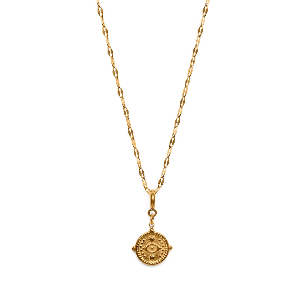Boos Oog Ketting - Nazar Muntje Hanger - RVS - Goud