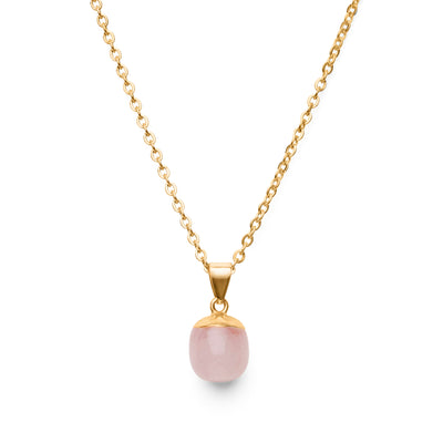 Rozenkwarts Ketting & Hanger - Rond Geslepen - Gold Dipped - Zelfliefde