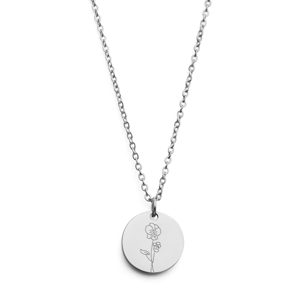 Geboortemaand Ketting - Geboortebloem RVS - Persoonlijke Ketting - Zilver