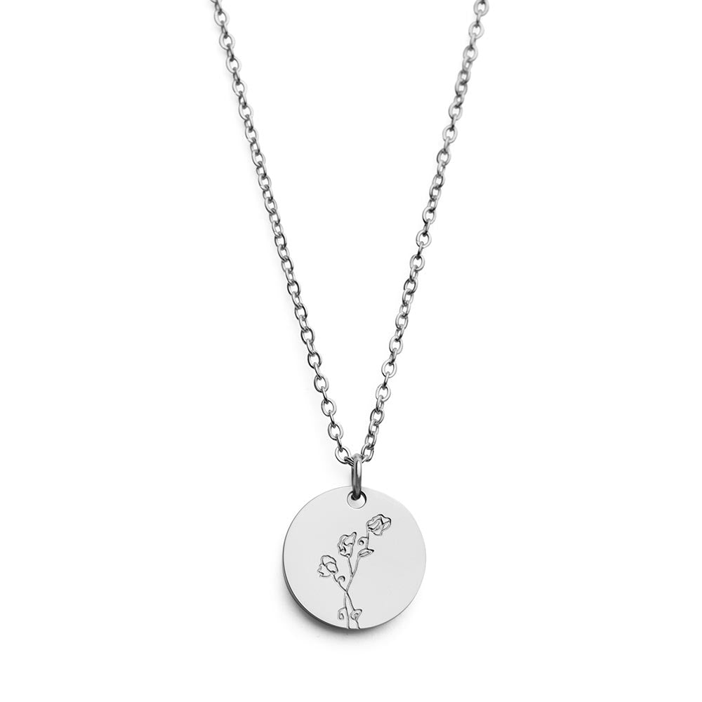Geboortemaand Ketting - Geboortebloem RVS - Persoonlijke Ketting - Zilver