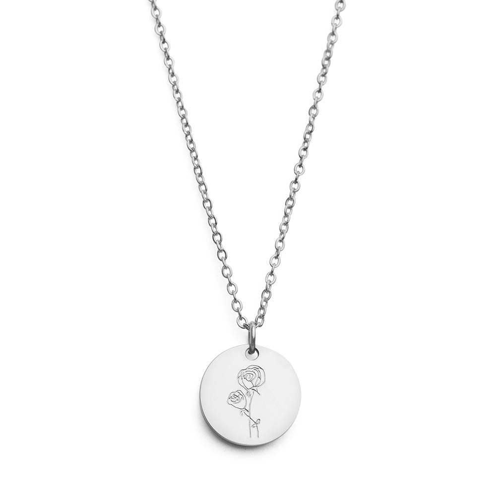 Geboortemaand Ketting - Geboortebloem RVS - Persoonlijke Ketting - Zilver