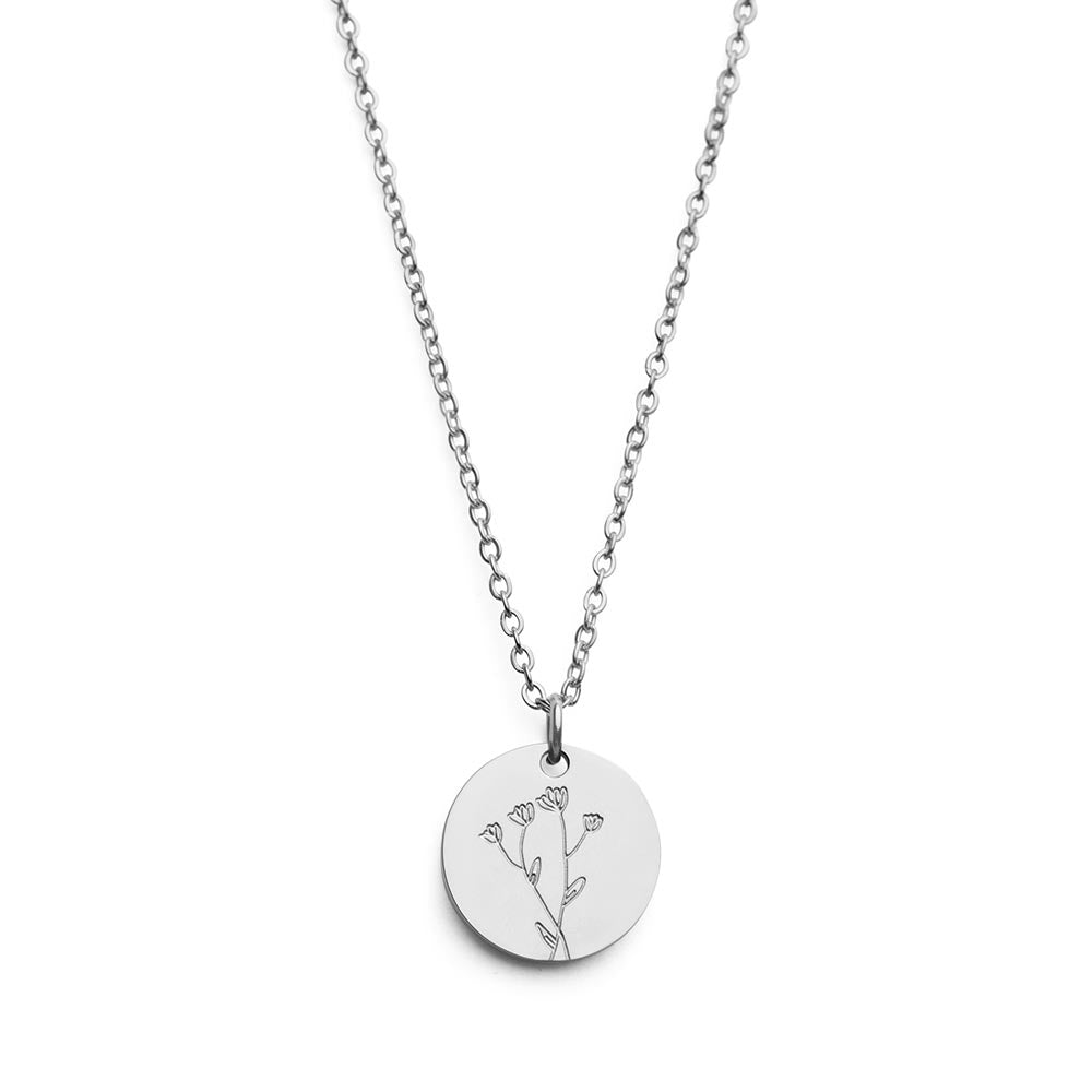 Geboortemaand Ketting - Geboortebloem RVS - Persoonlijke Ketting - Zilver