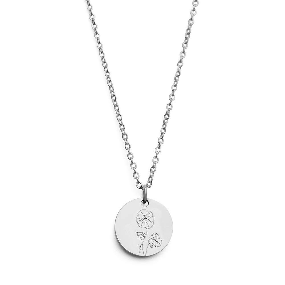 Geboortemaand Ketting - Geboortebloem RVS - Persoonlijke Ketting - Zilver